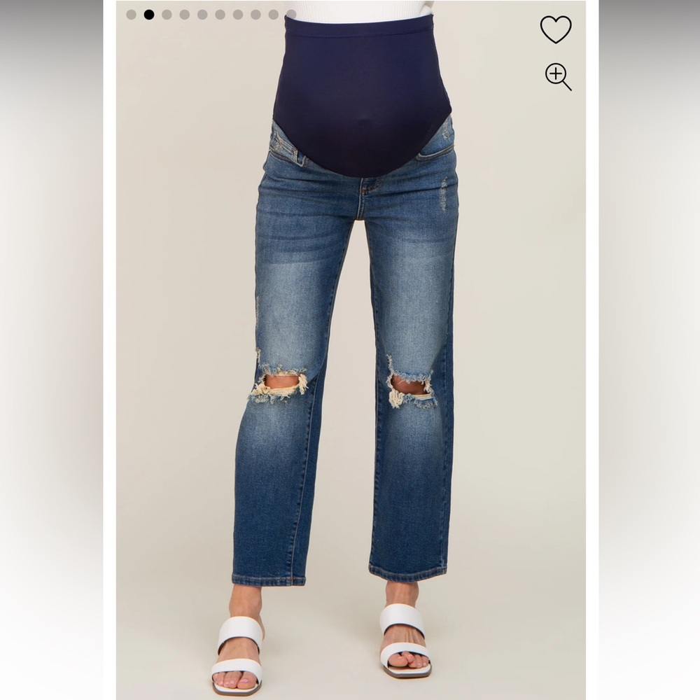 PinkBlush Medium Wash Distressed Knee Maternity Jeans